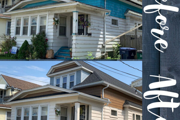 Before and after shot of refurbished home exterior