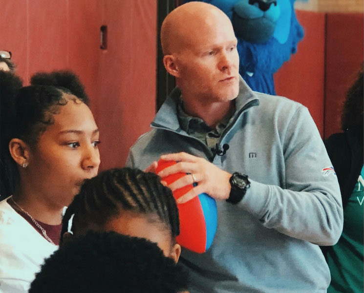 Sean McDermott meeting students in gym at Westminster