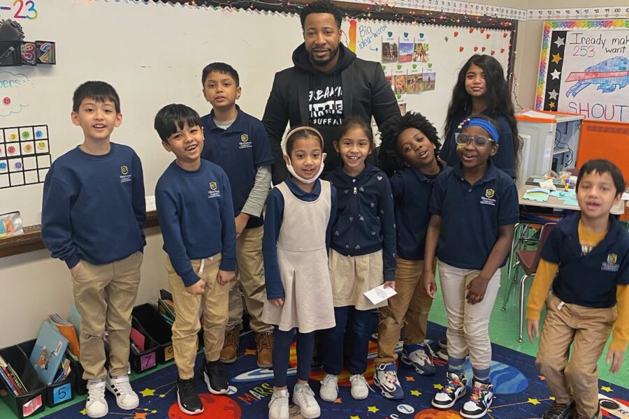 Students at Westminster posing for photo on Read Across America day