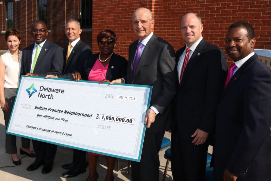 Delaware North execs with big $1 million check to M&T Bank